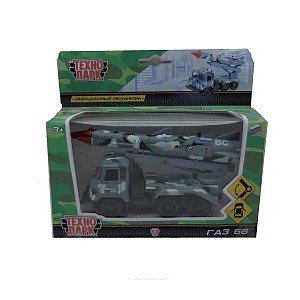 Модель Маш Машина Газ 66 с ракетой 12см инерц СЕР КАМУФ откр двери металл
