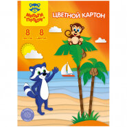 Картон цветной  8л 8цв А5 Приключения Енота в папке КЦнм8-8А5_13977