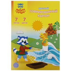 Картон цветной 7л 7цв Енот в волшебном мире гофрированный КГ7А4_38719
