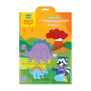 Бумага цв гофрированная 8л 8цв А4 Приключения Енот ЦБгА4_18875