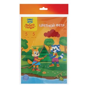 Фетр  5л 5цв А4 2мм Приключения Енота ФЦ5_18063