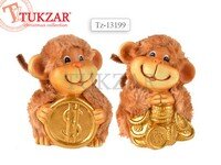 Фигурка керамическая Обезьяна с монеткой  пушистая 2 вида в ассорт 7х7х11 см  TZ 13199