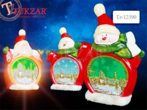 Керамический сувенир с подсветкой Дед Мороз, Снеговик 10х15х12 см 2 вида TZ 12390