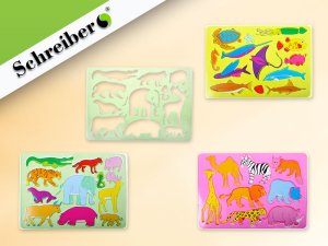 Линейка 20см пласт Животные с трафаретами 158744