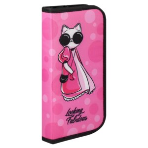 Пенал 1 секц 10x20x2,5см Фешн Кошка без наполнения полиэстер молния полноцвет 59495