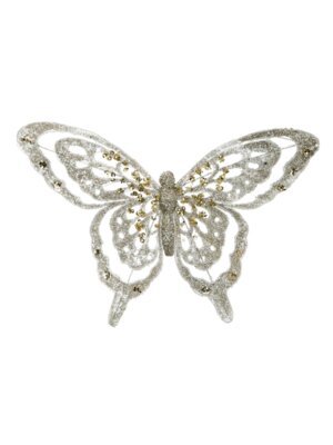 Елочное украшение Бабочка в беже из полиэстера на клипсе черн метал 18,5x14x1см 87522