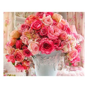 Алмазная мозаика Розовые цветы холст 25х30 см M-11505