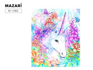 Алмазная мозаика Яркий единорог с мольбертом 21х25 см частичная выкладка