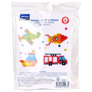 Алмазная мозаика на магните Транспорт 7,5х7,5см 4 шт в наб M-11915
