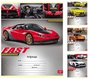 Тетрадь  12л Клетка Автомобильный дизайн 12-9824