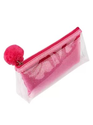 Пенал-косметичка в косметичке МИЛЫЙ, ТЁМНО РОЗОВЫЕ БЛЕСТКИ (ПН-6858) с помпоном