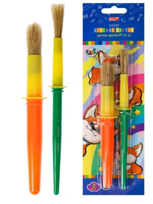 Набор кистей (щетина круглая №10,12) (НК-1944) 2шт, с пласт. цветной ручкой, кратно 12
