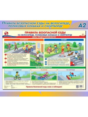 Плакат Правила безопасной езды на велосипеде роликовых коньках и скейтборде ПЛ-15314 