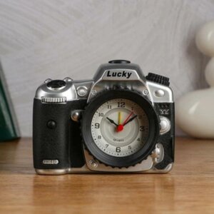 Будильник настольный "Фотоаппарат" d=6.1 см, 14.6х11.5 см, дискретный ход   5368153