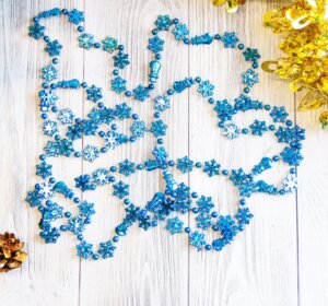 Бусы декоративные СНЕЖИНКИ, 2,7 м,  синий+белый  TZ 12722
