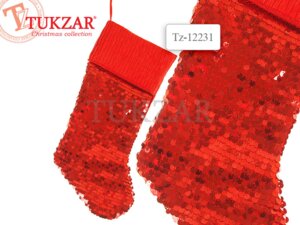 Носок для подарков с пайетками 50 см красный цв TZ 12231