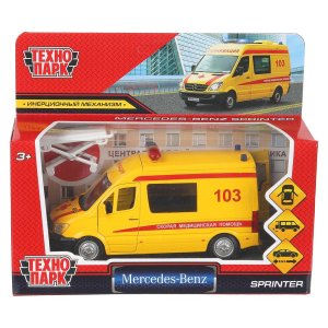 Модель Маш MERCEDES BENZ SPRINTER РЕАНИМАЦИЯ 14 см металл двери тележка SPRINTERVAN-14AMB-YE (64)