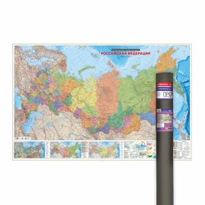 Карта РОССИЯ П/А М1:3,7 млн 230х150 см ЛАМ в тубусе ПРОкарта интерактивная