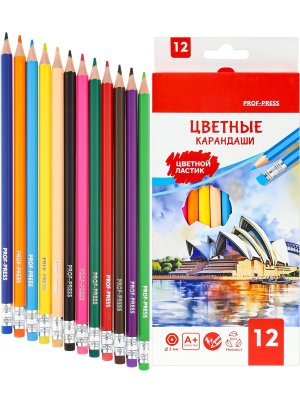 Карандаши 12цв пластик с ластиком Сидней 3мм КЦ-4727