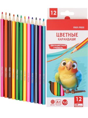 Карандаши 12цв с двухцвет грифелем ПОПУГАЙЧИК КЦ-4386