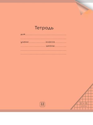Тетрадь  12л Клетка цв пластик обл plastic cover НЕОН ORANGE 12-1342
