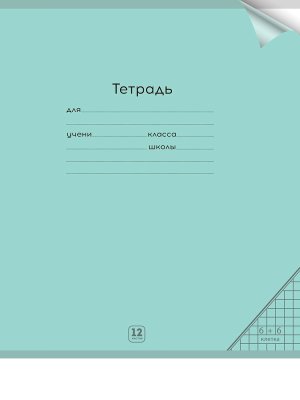Тетрадь  12л Клетка цв пластик обл plastic cover ПАСТЕЛЬ GREEN 12-1323
