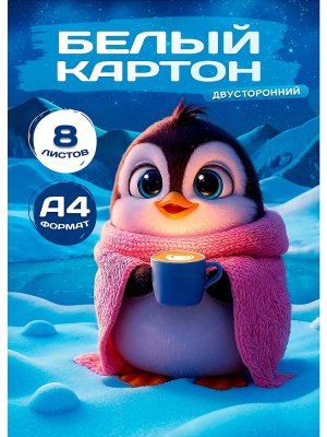 Белый картон ПИНГВИНЁНОК папка двустор 8л 08-1674