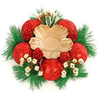 Подсвечник с красными украшениями 14см 56568