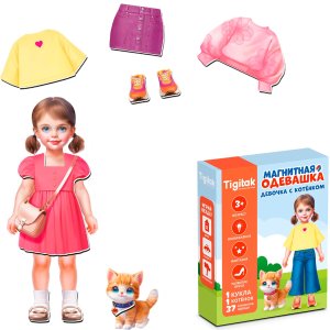 Магнитная игра одевашка Девочка с котенком TG05-001