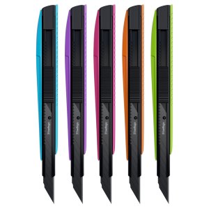 Нож канцелярский 9мм Color Zone 2 черное лезвие auto-lock металл асс BM4144