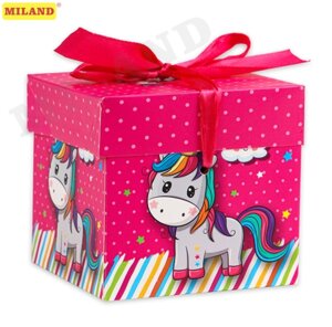 Коробка складная Милый единорог 10х10х10 см, с лентой ПП-5368