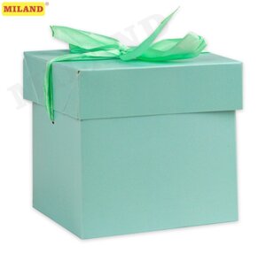 Коробка складная Классика,бирюзовый 15х15х15 см, с лентой ПП-5379