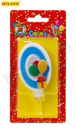 Свеча для торта Цифра 0 синяя С-5924