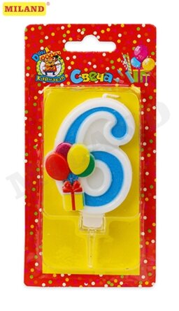 Свеча для торта Цифра 6 синяя С-5930