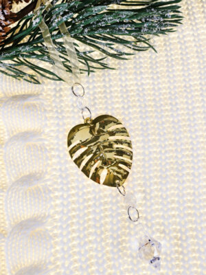 Новогоднее подвесное украшение Листочек, золотой 6 см  НУ-5135