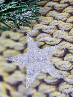 Новогоднее подвесное украшение Звезда, серебряная 12 см  НУ-5128