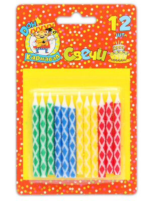 Свечи для торта с цветным узором 12 шт  С-1234