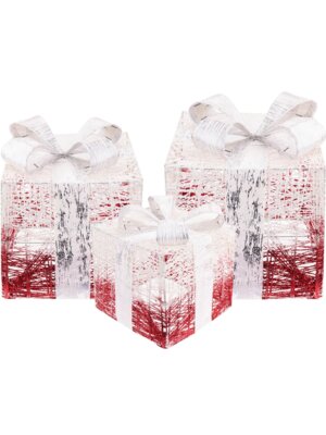 Набор светящихся фигур Три подарка градиент белая лента 16см 21см 26см Т-5535