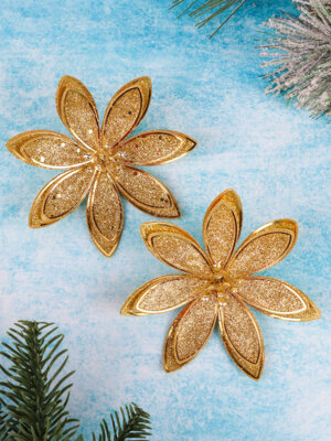 Набор новогодних золотых цветов 2шт 12,5см НУ-4956