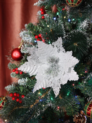 Рождественский цветок 22см серебряный НУ-7978