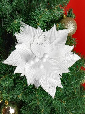 Новогоднее украшение Рождественский цветок Белоснежный цвет 23см белый НУ-3995