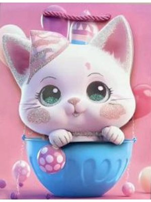 Бумажный пакет Dream Cards 3D 18х23х10см Котик в чашке 210 г ПКП-9216