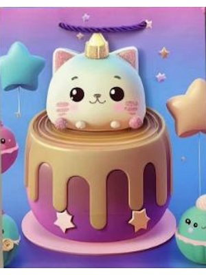 Бумажный пакет Dream Cards 3D 18х23х10 Котик на тортике 210 г ПКП-9226