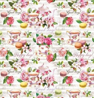 Упаковочная бумага Чаепитие с макарунс в рул 100х70 75194