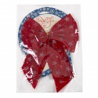 Новогоднее украшение БАНТ Красный с серебряными звездами / 17х21см 76247