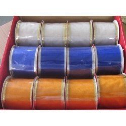 Новогодняя лента "Белая/синяя/оранжевая" (6,3*270см, из полиэстера на картонной катушке 38883