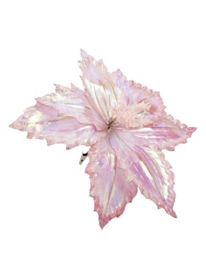 Елочное украшение Лилия розовое сияние из полиэстера, на клипсе из черного металла 87512