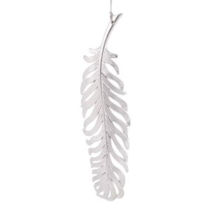 Новогоднее подвесное елочное украшение Перо серебряное из полипропилена 18,5x4,5x0,2см 77962