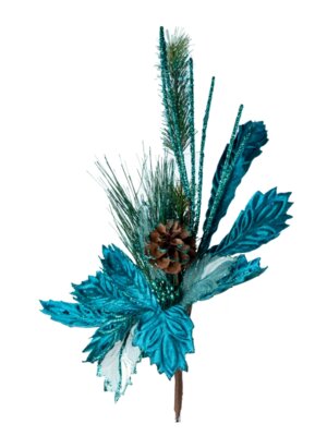 Елочное украшение Цветок сосна в бирюзе из полиэстера на клипсе черн метал 26x26x45см 87499