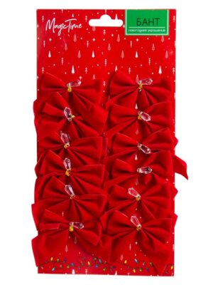 Новогоднее украшение Бант Красные бантики с подвесами из полиэстера набор из 12шт 6x4,7x1см 87185